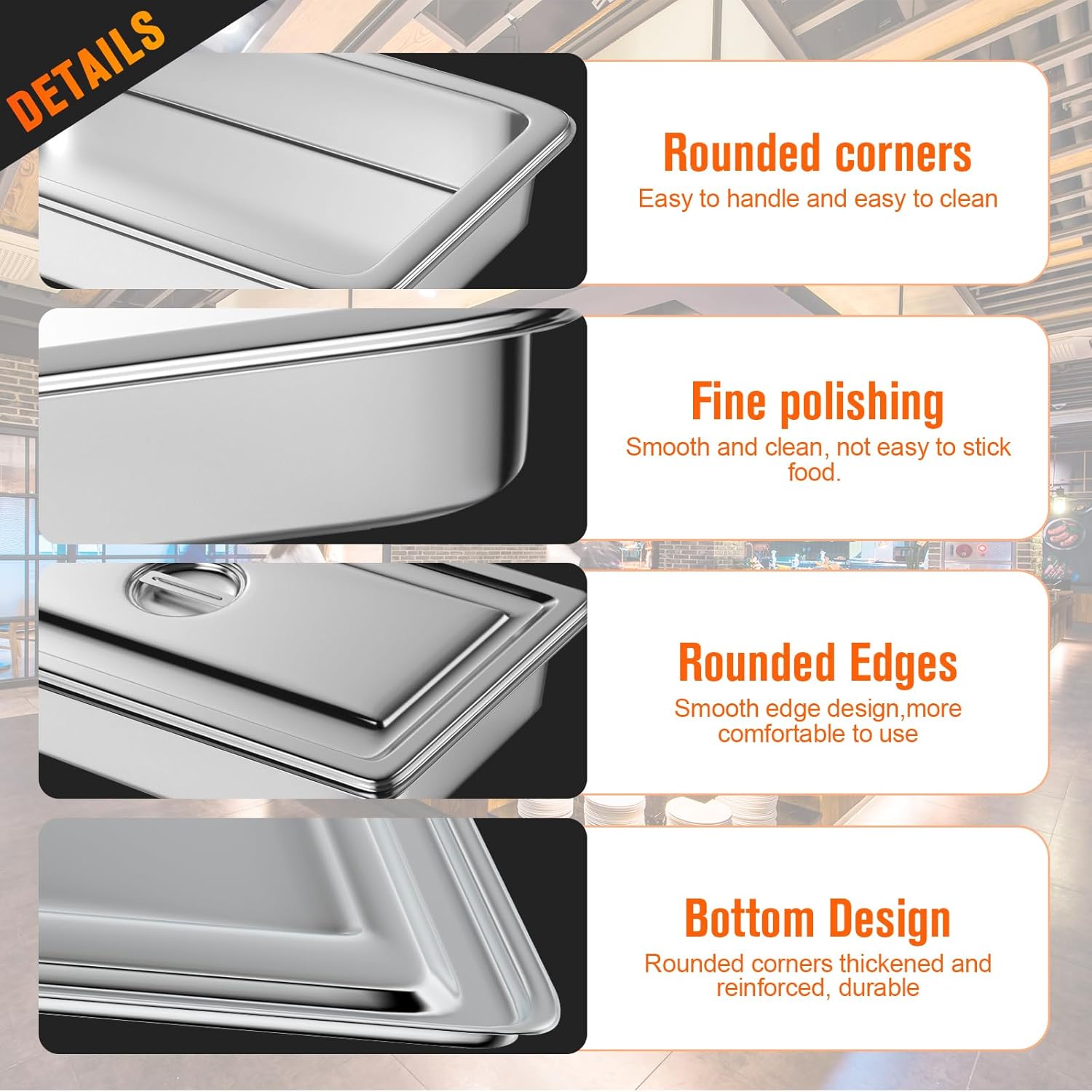 20.8 L x 13 W Hotel Pan, Full Size Steam Table Pan 2.5 Deep Stainless Steel With Lid 20.8 L x 13 W Anti-Jam Buffet Commercial (4 Pack)